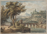 V 002a
<br/>
Italiaans landschap met brug
<br/>
<em>Liender, Jacobus van (1696-1759)</em>
